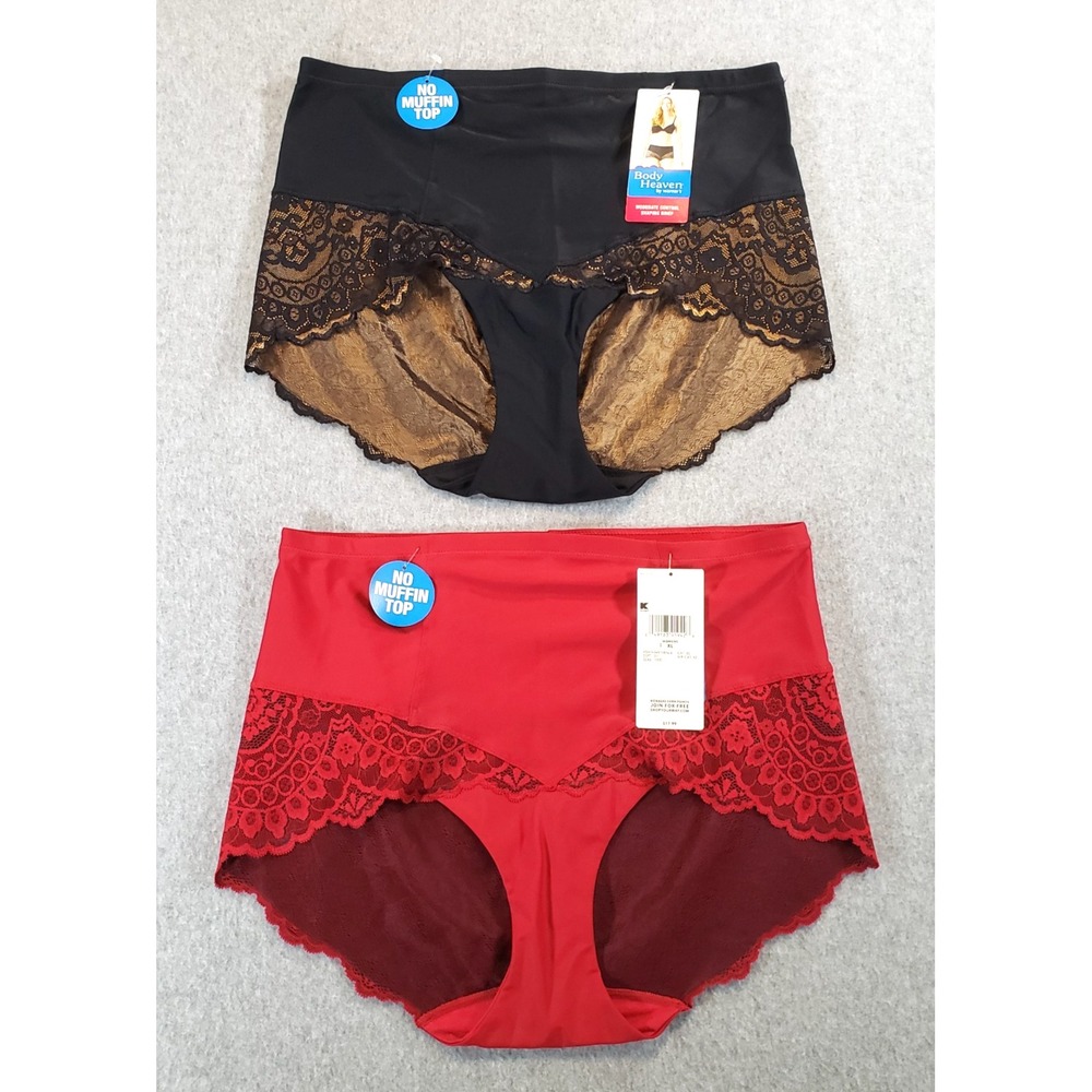 Body Heaven by Warners Moderate Control Shaping Brief Black & Red Lace Womens XL